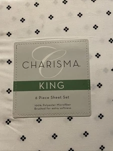 Charisma King 6 Piece White With Black Dots Sheet Set - Picture 1 of 15