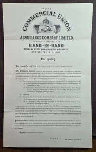 Commercial Union Mr Bellairs Swadlincote 1954 póliza de seguro ornamentada contra incendios - Imagen 1 de 3