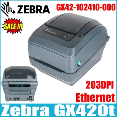 Zebra GX420t 203DPI Ethernet Port Thermal Transfer Label Printer GX42-102410-000 - Image 1 of 4