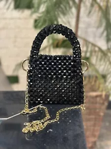 Handcrafted beaded Hand Bag Handmade Black Pearls Cute & Trendy Bag for Party - Picture 1 of 4