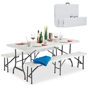 GOVITA Set Tavolino Pieghevole Set tenda da birra Mobili da 3 pezzi 180cmx74cm - Foto 1 di 2