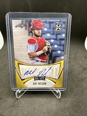 2021 Leaf Draft Mat Nelson Gold SP Rookie Auto Reds - Image 1 of 4