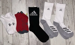 Adidas & Under Armour Socks size L - Lot of 5 Pairs - No-Show & Crew Socks NEW - Picture 1 of 6