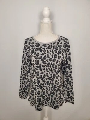Suéter Neiman Marcus Gris Estampado Leopardo Borde Enrollado Cuello Para Mujer Mediano. Foto 1 de 4
