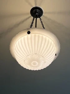 Antique English Art Deco Opalescent Milk Glass Chandelier (2 of 2) - Picture 1 of 11