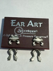 New Ear Art Spoontiques FROGS Dangle Pierced Earrings Signed JJ Fast Shipping - Picture 1 of 6