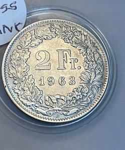 1963 Switzerland 2 Francs Silver Coin Standing Helvetia w/ Case! - Picture 1 of 20