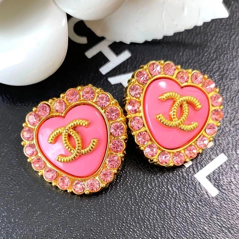 Chanel Vintage Parts Button Pink Heart Pink Line Stone 2 pieces Set Cover