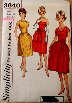 Vtg. Year 1958 Simplicity #3640 Junior & Misses One-piece Dress Sz  12 Bust 32 - Image 1 of 4