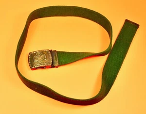 1930s official Girl Scout Belt & Buckle Green Web Belt, Pressed Metal Buckle - Picture 1 of 8