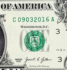 September 3rd, 2016 Birthday Anniversary Fancy Serial Number Uncirculated Dollar - Picture 1 of 3