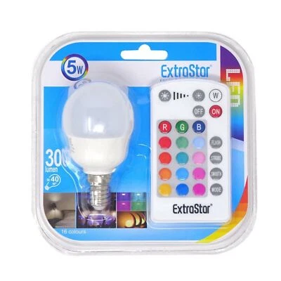 LAMPADINA LED ATTACCO PICCOLO E14 CROMOTERAPIA 16 COLORI RGB 5W CON TELECOMANDO - Immagine 1 di 4