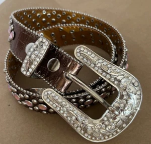 Girl's Sparkle Pink Western-style Leather Belt - Rhinestone - Picture 1 of 5