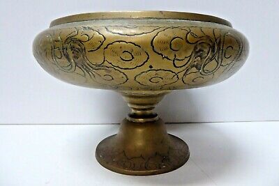 Vintage Chinese Brass Comport Bowl Engraved Dragons And Ball  • 138$