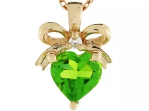 14k Gold 0.025cttw Diamond Simulated Peridot August Birthstone Charm - Picture 1 of 1