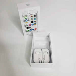 Apple iPhone 5s 32GB Silver ME336LL/A BOX ONLY & Pair Apple Earpods Bundle - Picture 1 of 5