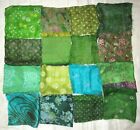 SSC LOT PURE SILK Antique Vintage Sari Fabrics REMNANT 16 pcs 8" SQUARES Green