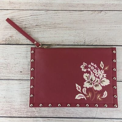 White House Black Market Wristlet Purse Floral Dark Red - Image 1 of 4
