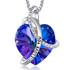 I Love You With All My Heart Blue Zircon Pendant Necklaces Jewelry For Women