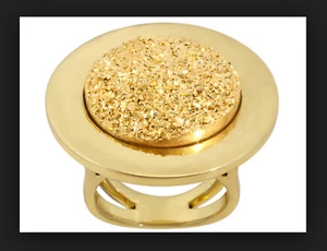 Janine Jo Golden Color Drusy Quartz Round Slice 18k Yellow Gold Over Brass Ring - Picture 1 of 1