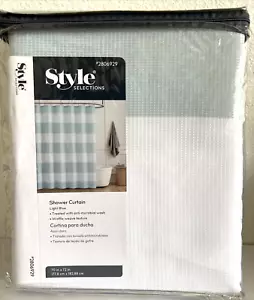 New Fabric Shower Curtain Blue White Stripe Anti Microbial 70x72 Water Repellent - Picture 1 of 8