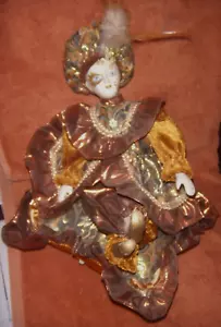 Mardi Gras Harlequin Jester CLOWN Doll Revolving Pillow Music Box Wind Up #6 - Picture 1 of 1