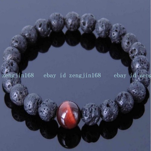 VALENTINO "Affascinante Braccialetto Perline Pietra Preziosa Rotonda Roccia di Lava Nera 8 10 12 mm 7 5""