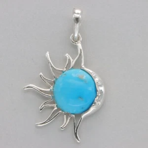 Colgante Turquesa Estrella Sol Azul y Luna Plata de Ley 925 Piedras Preciosas Genuinas #1Fe - Imagen 1 de 9