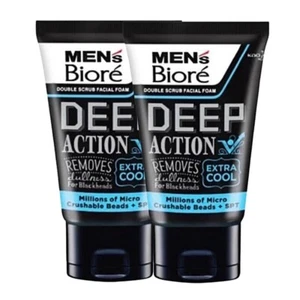 2 x Biore Mens Facial Foam Double Scrub Black White Deep Clean Extra Cool 100ml. - Picture 1 of 5