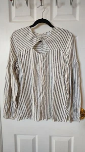 Express Damen Top Größe Large Gestreift Laternenärmel Metallic Creme - Bild 1 von 8