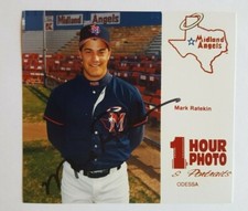 1994 MIDLAND ANGELS MARK RATEKIN ROOKIE OFFICIAL 5.5"X5" 1 HOUR PHOTO AUTO