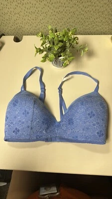 Aerie Real Happy Wireless Lined Blue With Blue Flower Eyelet 32DD Bralette - Image 1 of 4