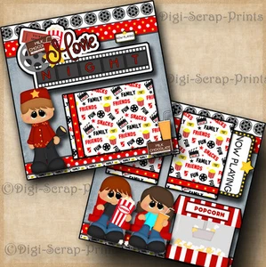 MOVIE NIGHT ~ 2 premade scrapbook pages paper piecing LAYOUT family BY DIGISCRAP - Picture 1 of 4