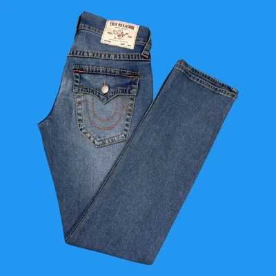 True Religion Jeans Mens Size 30x34 Ricky Big T Flap Relaxed Straight Blue Denim - Image 1 of 4