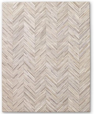 IFRAH RUGS Leather Stripes Area Rug Handmade Beige Cowhide Carpet For Bedroom - Image 1 of 4