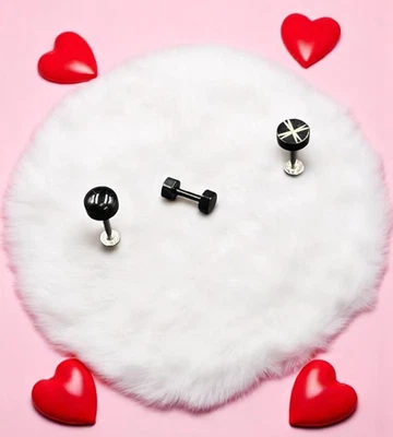 Tre Piercing da labbra e orecchio in Acciaio chirurgico Asta con Base  mm. 1,2 - Immagine 1 di 4