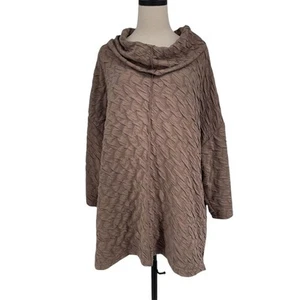 Yushi Women's XL Brown Asymmetrical Cowl Neck Tunic Top 3/4 Sleeve Lagenlook - Picture 1 of 8