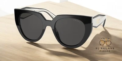 PRADA PR 14WS 09Q5S0 Cat Eye Black/Talc Dark Grey 52 mm Women's Sunglasses - Image 1 of 2