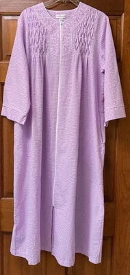 Miss Elaine Womens Zip Front Seersucker Robe House Coat Purple Size Large - Image 1 of 4