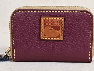 Dooney & Bourke Pebble Grain Zip Around Credit Card Case Bordeaux Color - Image 1 of 4
