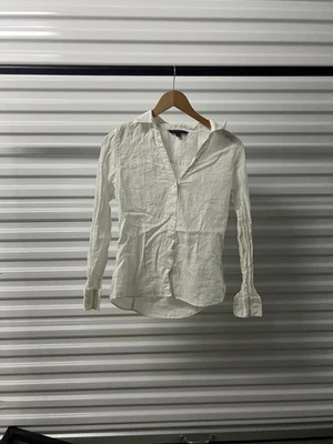 Женская белая льняная рубашка Brooks Brothers на пуговицах спереди размер 6 с длинным рукавом с v-образным вырезом - Изображение 1 из 4