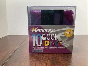 Memorex 10 Cool Disks PC Formatted 3.5" Computer Diskettes 2HD with File Box NEW - Afbeelding 1 van 6