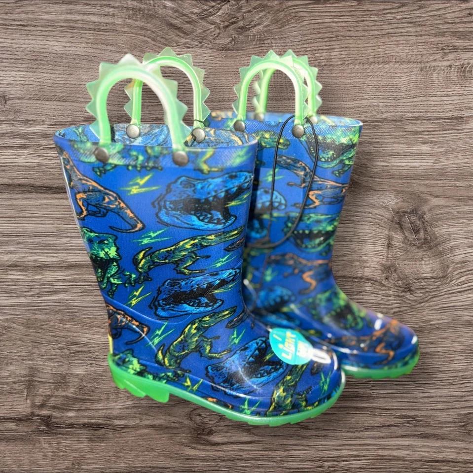 Botas de lluvia iluminadas Western Chief Kids T-Rex azul verde dinosaurio talla 11 nuevas sin etiquetas Foto 1 de 4