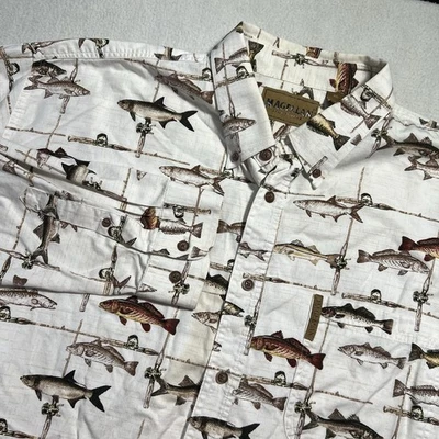 Magellan Shirt Medium White Fish All Over Print Button Up Long Sleeve Men’s 2XL - Image 1 of 4