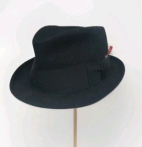 Vintage The Sovereign Stetson Felt Hat Derby Style Black Side Feather size 7 .5 - Picture 1 of 8