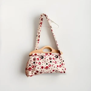 Art bin - Retro Cute Pink And Red Oversized Bag With Wooden Handles  - Picture 1 of 10