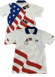 NWT Nike John McEnroe 1980s Checkerboard USA Flag Tennis Polo Shirt L Japan VTG - Picture 1 of 15
