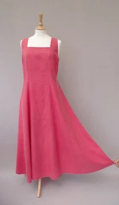 Vintage Laura Ashley Coral Pink Linen Summer Dress Size 18 JE1697 - Picture 1 of 6