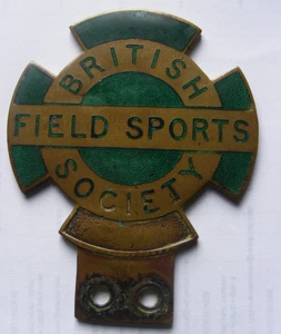 Vintage 1930s British Field Sports Society Car Badge brass & green enamel front - Picture 1 of 3