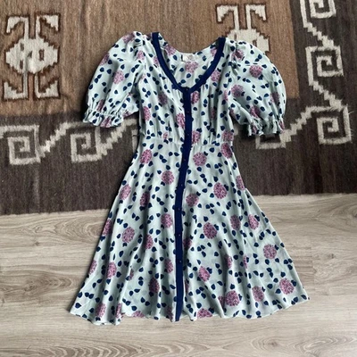 Valentino Studio Vintage Silk Floral Puff Sleeve Midi Dress Button Front Size S - Image 1 of 4